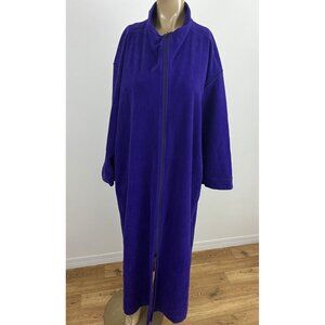 Vintage Vanity Fair Women's XL Purple Plush Velour Zip Front Robe Pockets
